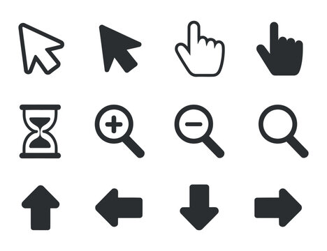 Cursor and Magnifier Icon Set Vector Illustration: Essential UI Elements for Web and Application Design Projects