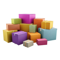 Colorful Stack of Cardboard Boxes on Transparent Background