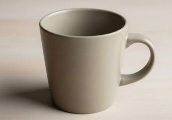 Obraz premium Neutral colored ceramic mug on white surface with clean minimal style