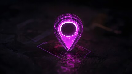 Glowing Neon Purple Location Pin Marker on Dark Surface