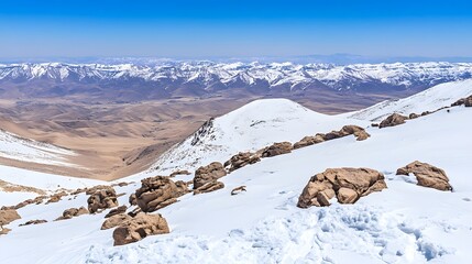 Stunning Panoramic View Snow Covered Mountain Range Landscape