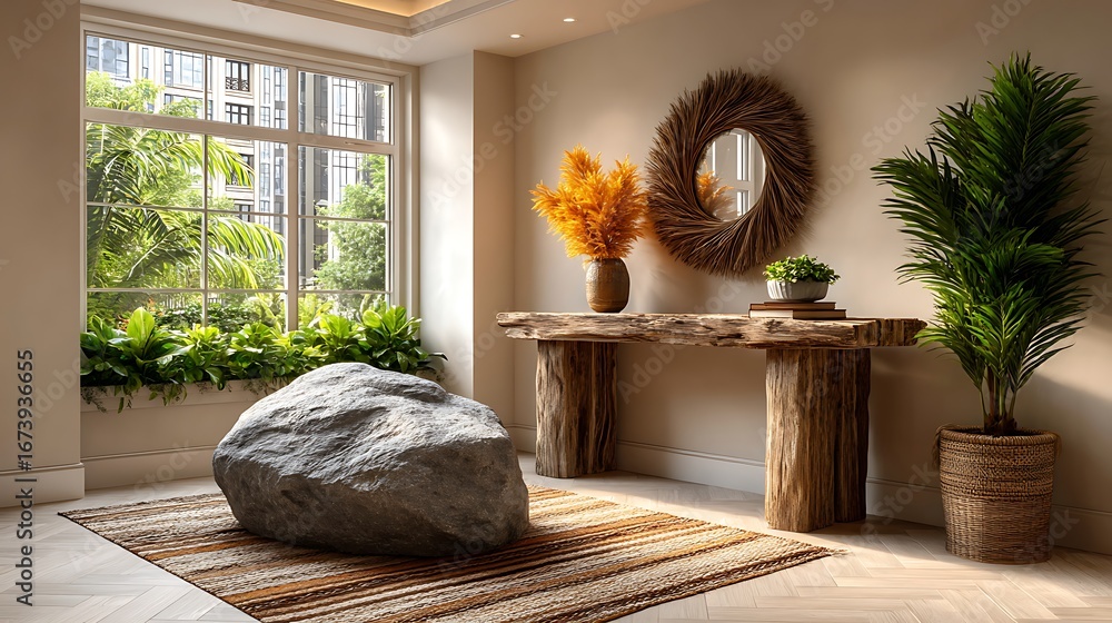 Aufkleber a realistic high-definition photo of a hallway with console table and statement mirror.