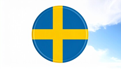 Obraz premium Sweden flag in circular frame with cloudy sky background, symbolizing national identity and Scandinavian heritage.