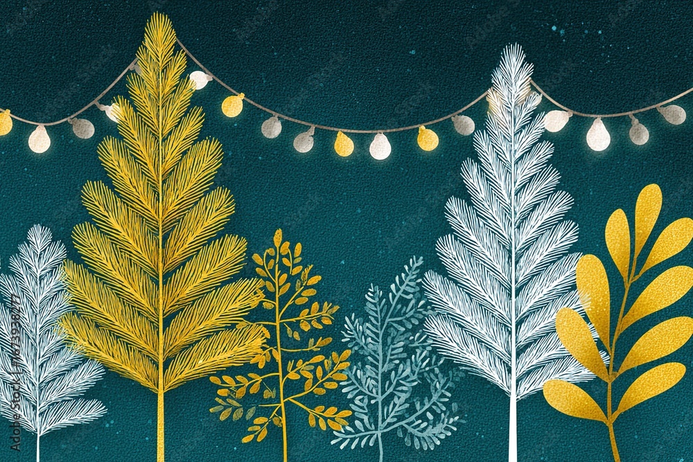 Poster decorative winter trees with lights create a festive atmosphere in a cozy setting