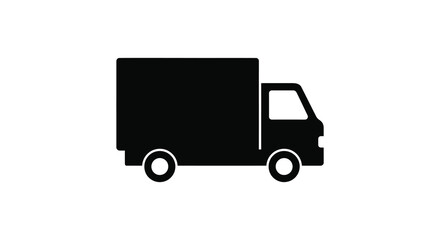 A black silhouette of a delivery truck on a white background