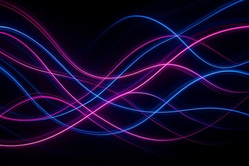 Naklejka premium Luminous waves of intertwined pink and blue neon light trails glowing against a dark, futuristic background