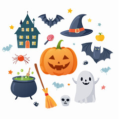 Fototapeta premium Halloween themed graphic design with various elements.