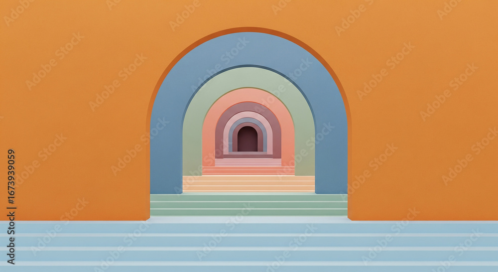 Poster a colorful tunnel of arches creates a sense of depth and perspective, perfect for abstract design an