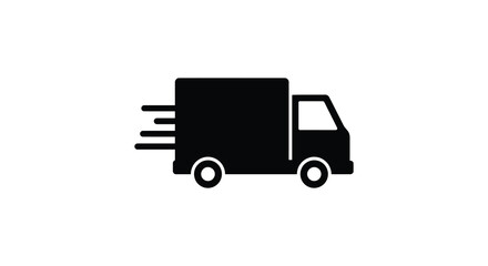 A black silhouette of a moving delivery truck speeding along