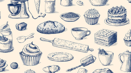 Set of Baking and cake tool doodle element hand