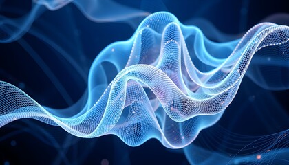 Obraz premium Abstract swirling blue energy, luminous particles forming a dynamic, flowing, three-dimensional wave.