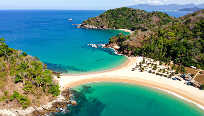 Obraz premium Aerial photography over the sea coast on love beach, or playa del amor