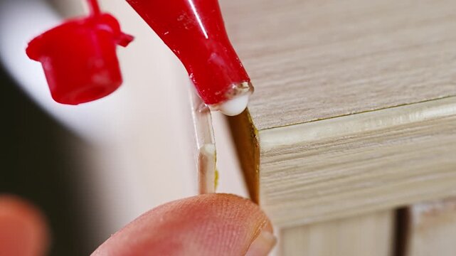 the master glues the veneer edge, thin natural wood, came off the furniture. wear and tear of old furniture.