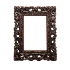 Ornate Dark Brown Wooden Picture Frame with Carved Details on Transparent Background