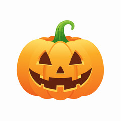 A classic carved Halloween Jack-o'-lantern with a happy, smiling face on a white background.
