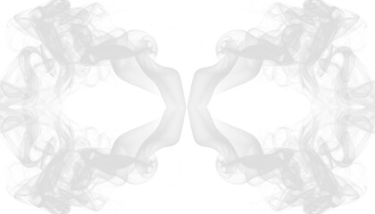 PNG of white smoke creating mirrored spiral accents on sides, isolated airy vapor with transparent...