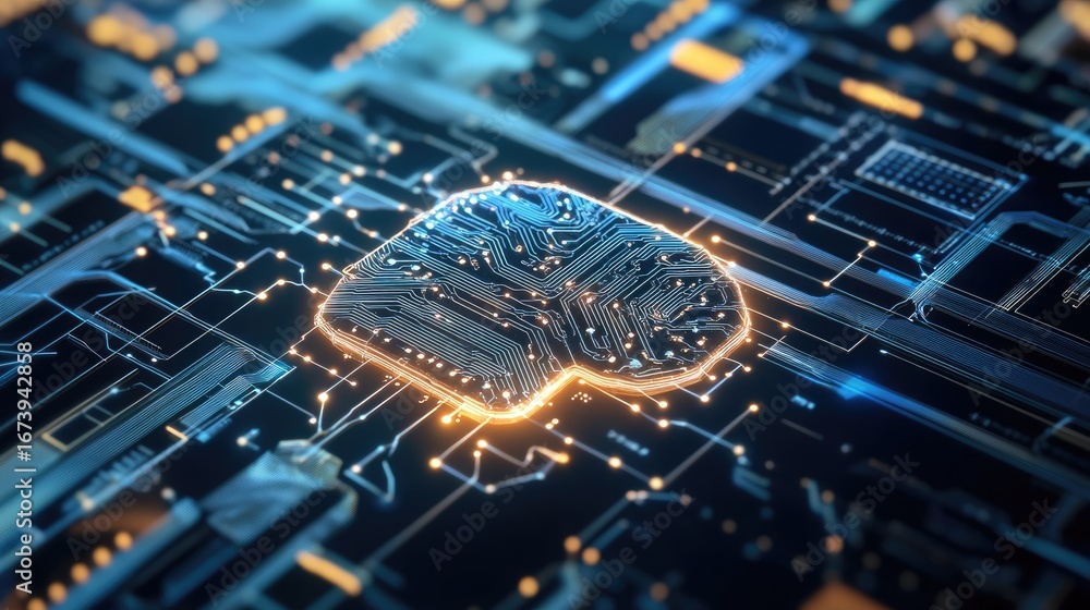 Fototapete an abstract representation of a brain composed of intricate circuits, symbolizing artificial intelli