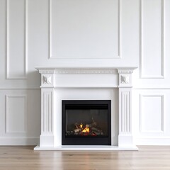 White fireplace in a paneled room