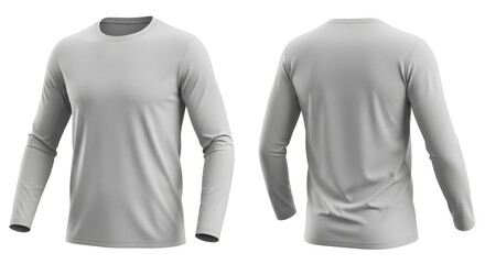 Blank grey long-sleeve t-shirt, front and back view,  mockup for design.