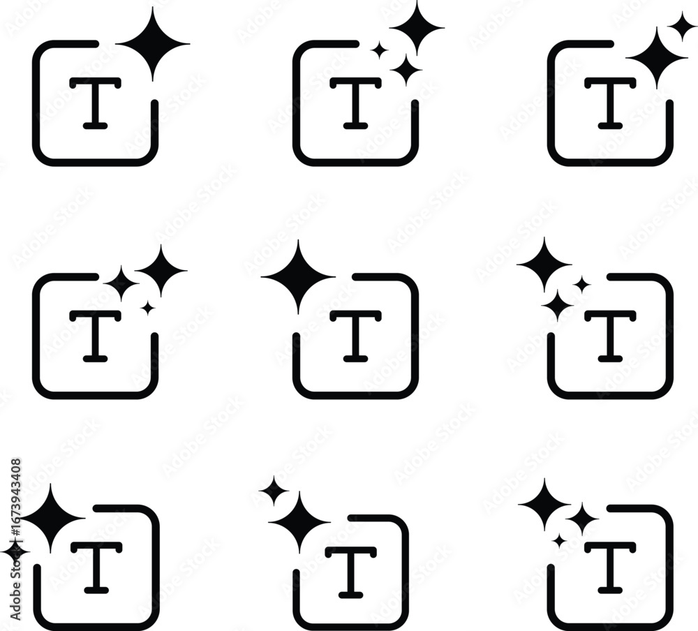 Fototapete set of generative text ai icons, flat vector collection with sparkle letter symbols, artificial inte