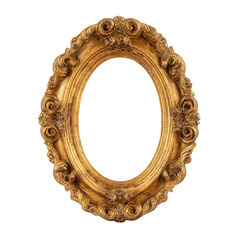 Ornate Gold Oval Frame with Intricate Details on Transparent Background