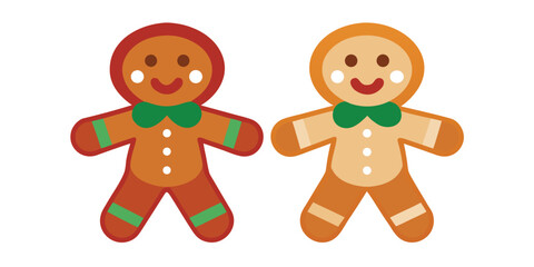 Two Gingerbread Man Cookies with Bow Ties Isolated on White
