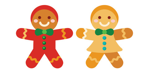 Two Gingerbread People a Boy and a Girl on a White Background