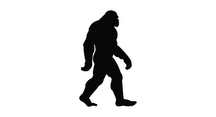 a black silhouette of a bigfoot walking on a white background