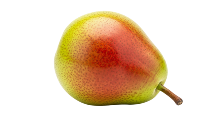 Pear sits on a background, exhibiting its gradient color pattern from green to red.