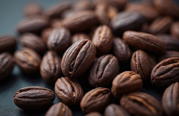 Obraz premium Close-up of premium quality Tonka beans, dark rich brown. These aromatic seeds are used for sumptuous baking, cooking, and flavoring desserts. Ideal for exotic cookery and gourmet food.