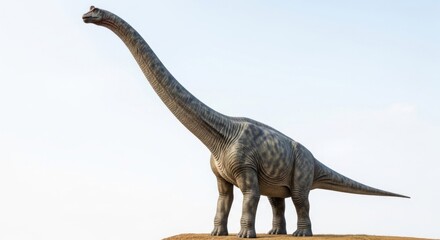 Fototapeta premium Huge grey sauropod dinosaur with long neck against a bright sky