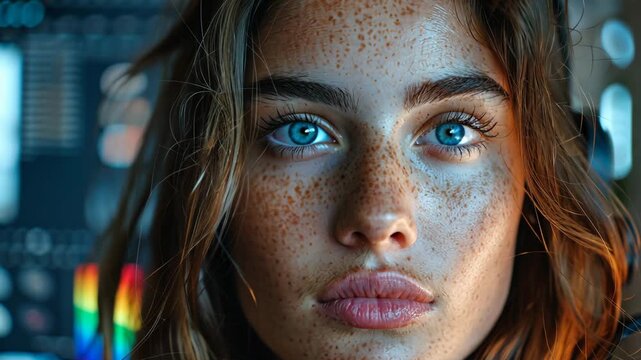 selective focus computer screen with retouching software