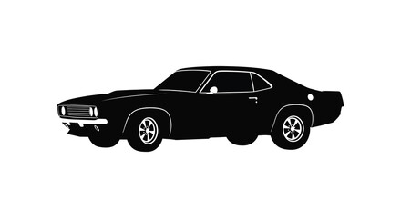 Black silhouette of a classic american muscle car with white outline details