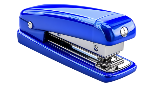 Blue stapler office supply equipment transparent PNG isolated background