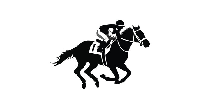 Black silhouette of a jockey riding a horse at full gallop