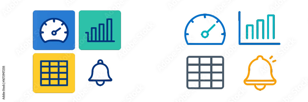 Aufkleber vector icons for metrics and analytics visualization