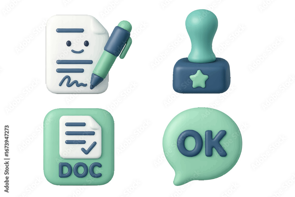 Poster colorful vector icons representing document approval and signing