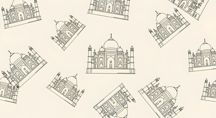 Elegant line art pattern featuring the iconic Taj Mahal creating a stylish and minimalistic Indian architectural wallpaper