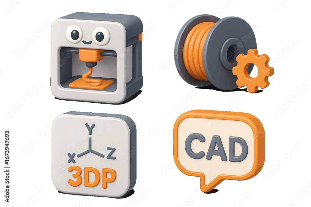 Poster creative tools for 3d printing and cad design in a playful style