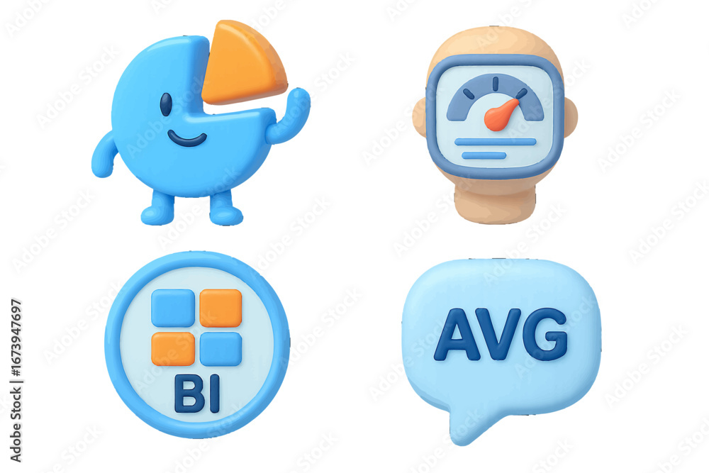 Poster collection of colorful vector icons representing data and analysis