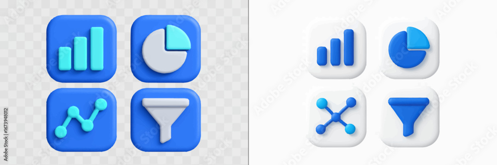 Poster vector illustrations of data analysis and visualization icons in blue