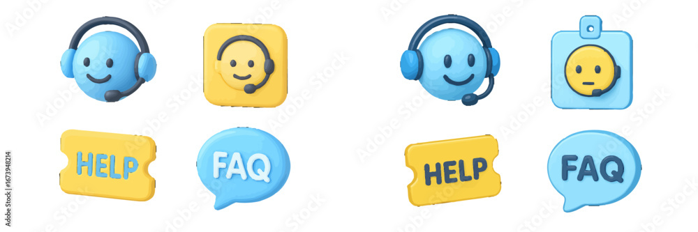 Poster support icons featuring help and faq elements in vector design