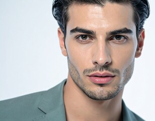 Fototapeta premium Handsome man posing confidently with clean shaven face in a studio setting