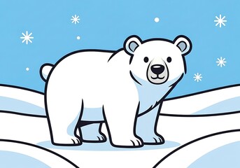 Fototapeta premium Adorable polar bear illustration against a snowy background capturing winter's charm