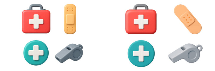 Fototapeta premium First aid kit and medical supplies vector illustration design