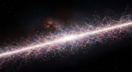 Vibrant neural network visualized as cosmic energy flow with colorful particles