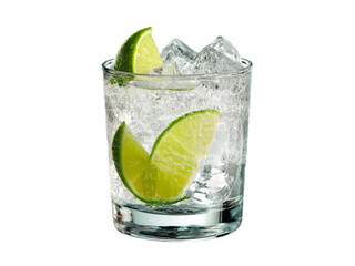 Refreshing gin and tonic with lime garnish ice cubes, Isolated On White Background, Png Transparent