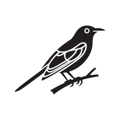 Fototapeta premium Detailed Mockingbird Silhouette Perched on a Branch, Perfect for Nature, Wildlife, and Aviary Themes