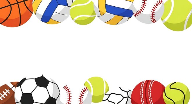 Collection of various sports balls including basketball, soccer, football, tennis, baseball, volleyball, cricket, and rugby isolated on white background