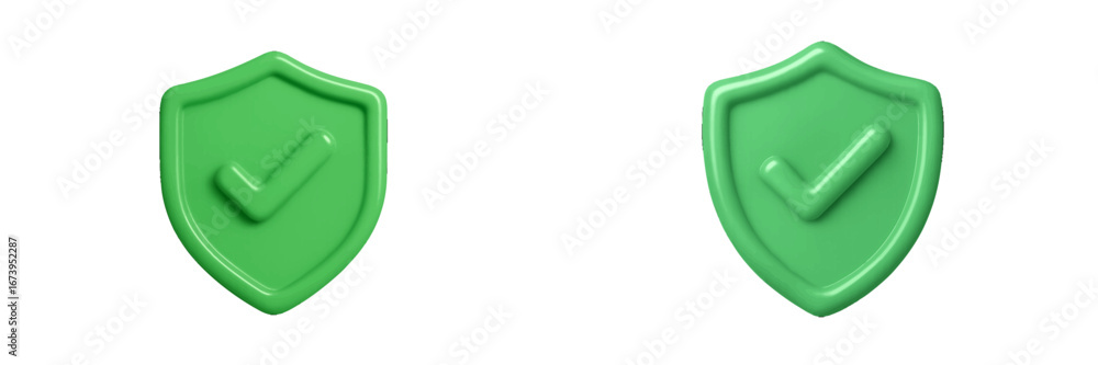Poster green checkmark shields symbolizing security and trust in design